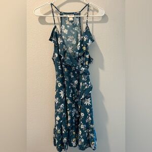 Mossimo, L blue floral faux wrap dress